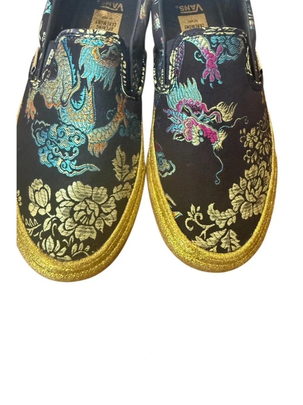 Vans Opening Ceremony x OG Black Slip-On w Gold Glitter Platform -Size 7.5 women